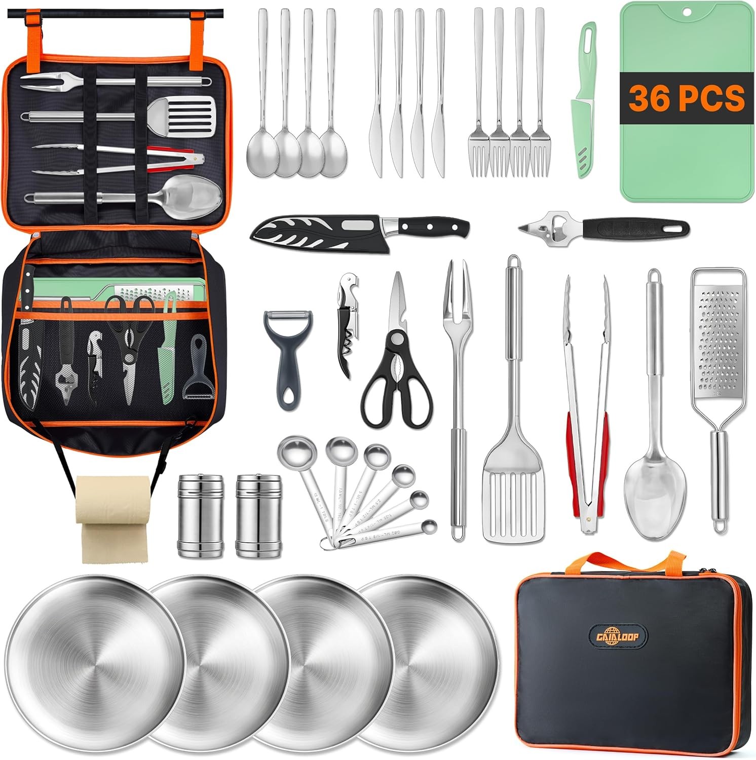 Portable Camping Cooking Utensils Set, Camp Kitchen Set with Organizer Bag, RV