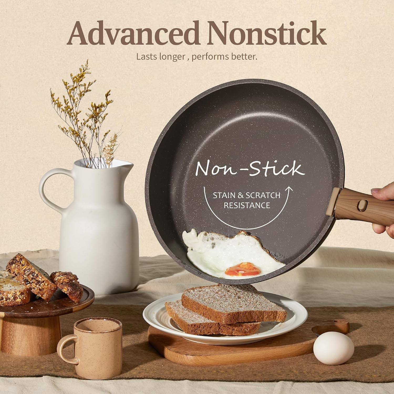 CAROTE 21Pcs Nonstick Cookware Set Detachable Handle RV Induction Brown