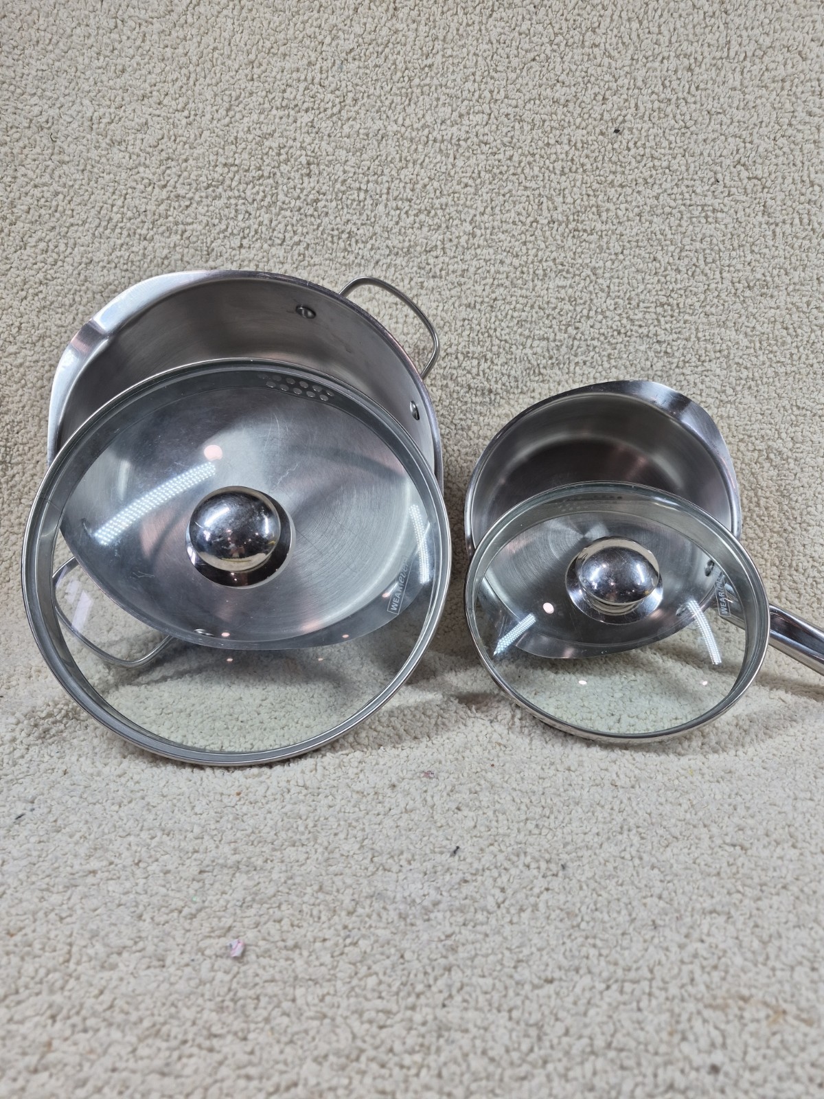 WearEver 4-pc Stainless Cookware Double Spout Strainer Glass Lid