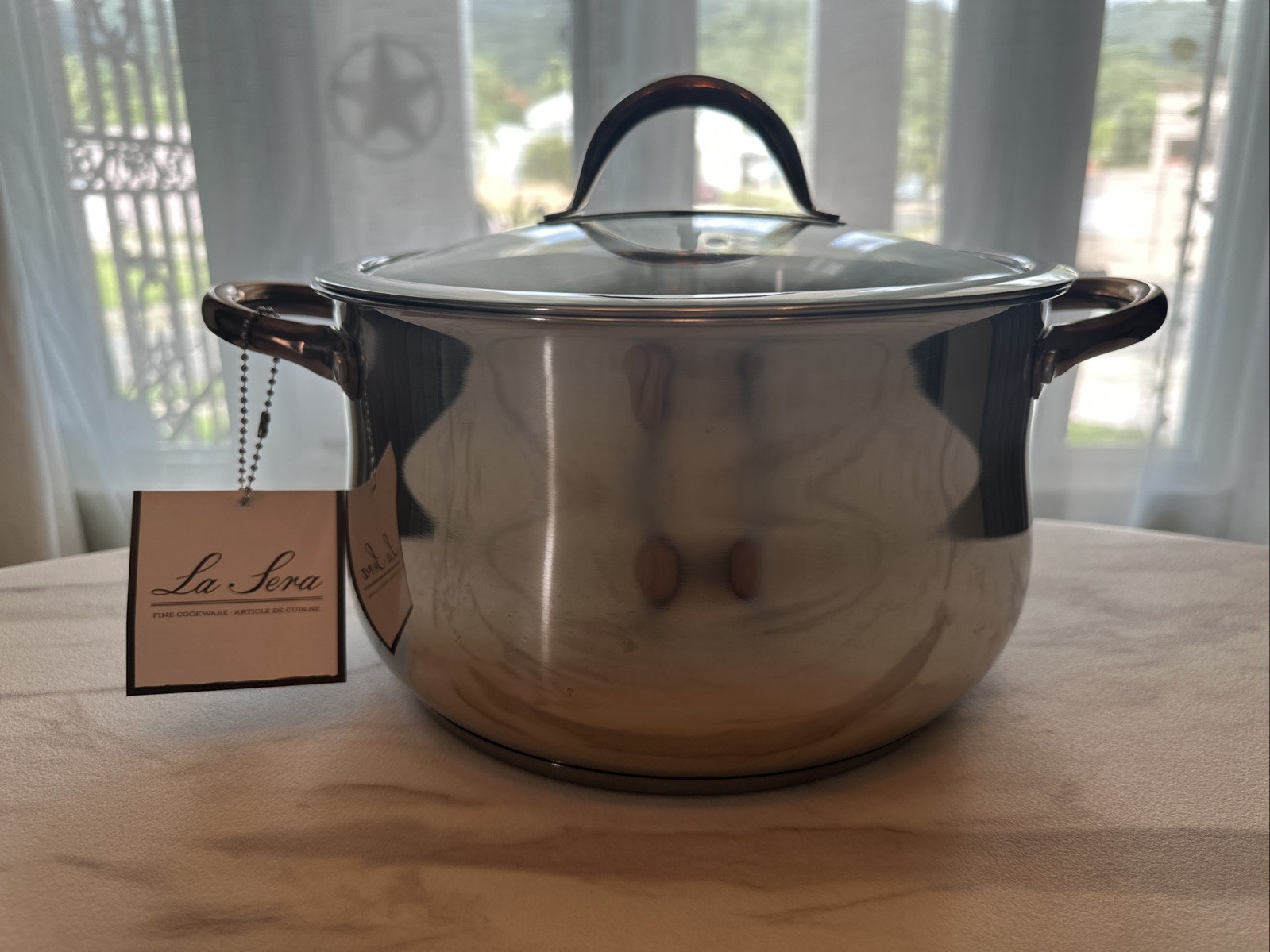 LA Sera Fine Cookware Stainless Steel 9.5in Casserole 6.7-qt Copper Handles