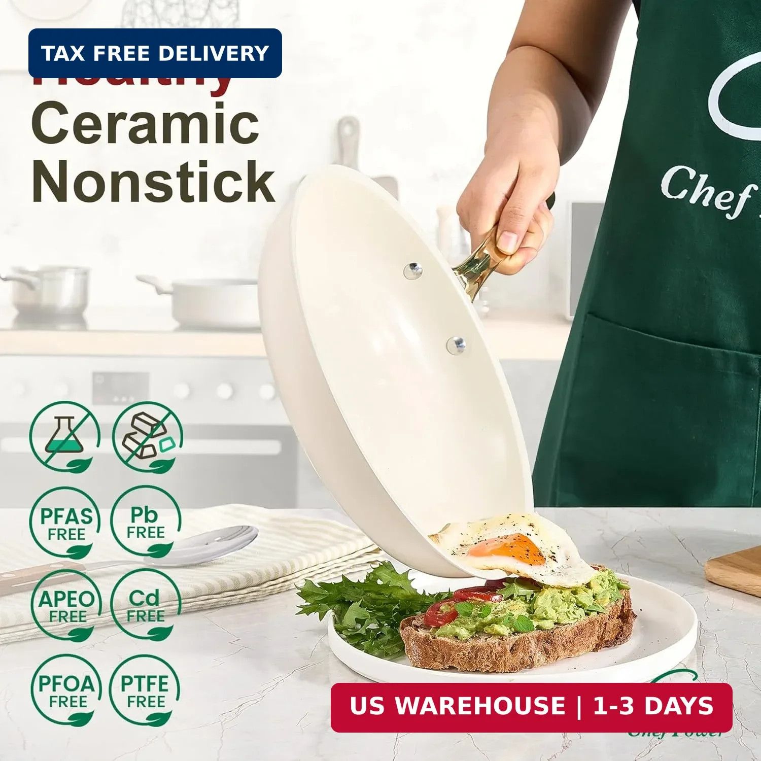 Chef Power Ceramic Cookware Sets, 15Pcs Pots and Pans Set Non Stick, Cookware Se