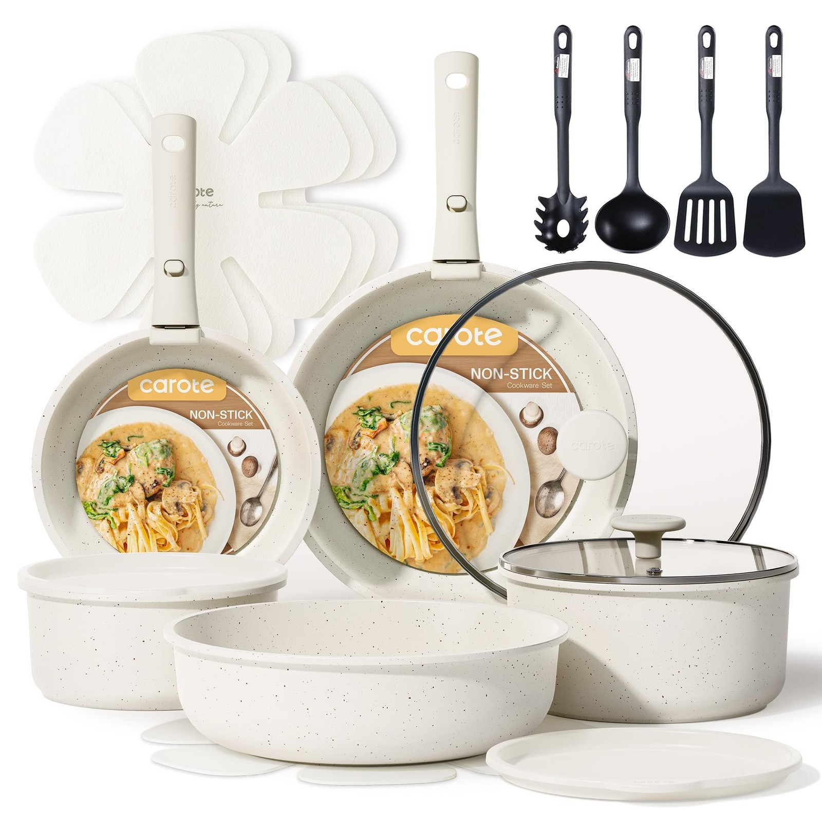 17pcs Pots and Pans Set, Nonstick Cookware Set Detachable Handle, Induction Kitc