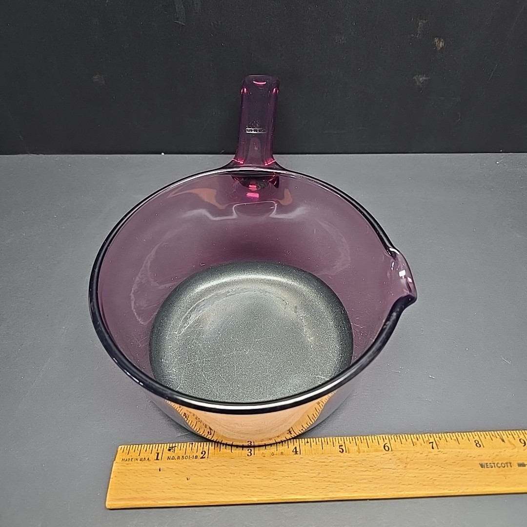VTG Pyrex Visions Cranberry Glass Saucepan 1L 1 Liter Approx 1 Quart Marked USA