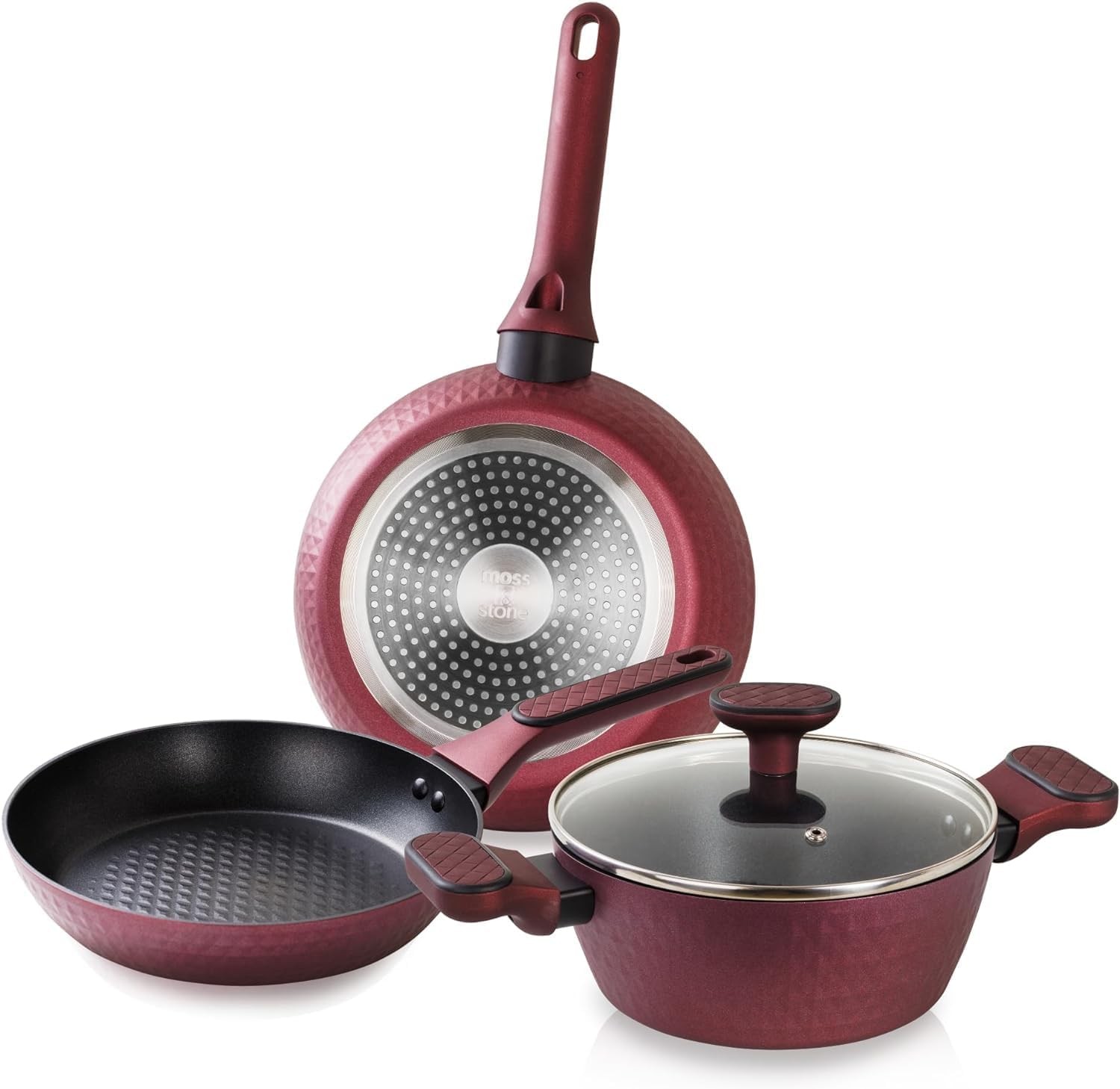 Moss & Stone 4 Piece Nonstick Cookware Set, Small Pots And Pans Set Non stick Wi