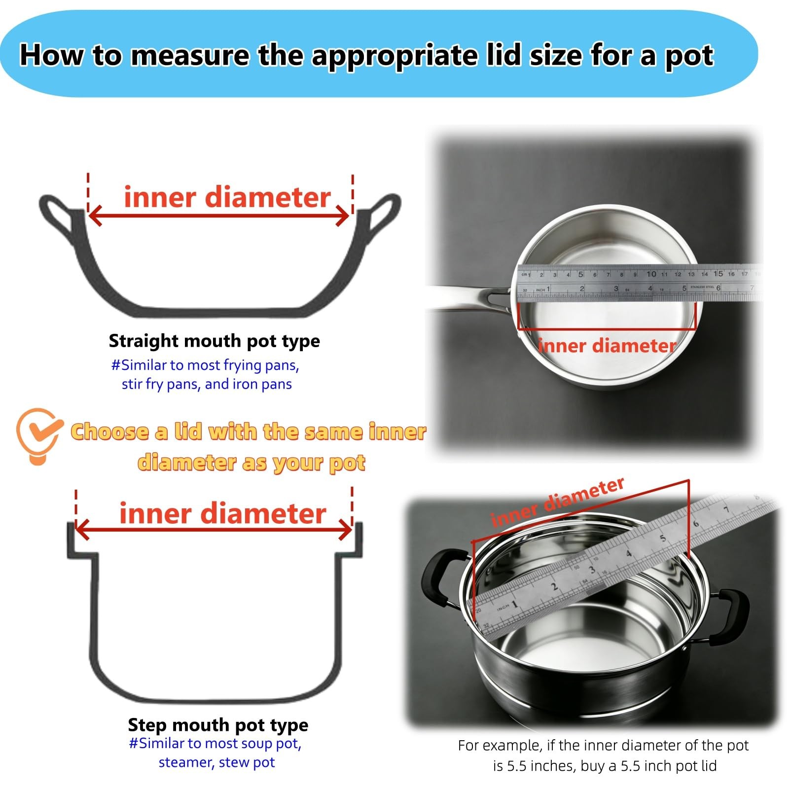 Universal Lid, 7 Inch Tempered Glass Pan Cover Designed with Steam Vent Hole,…