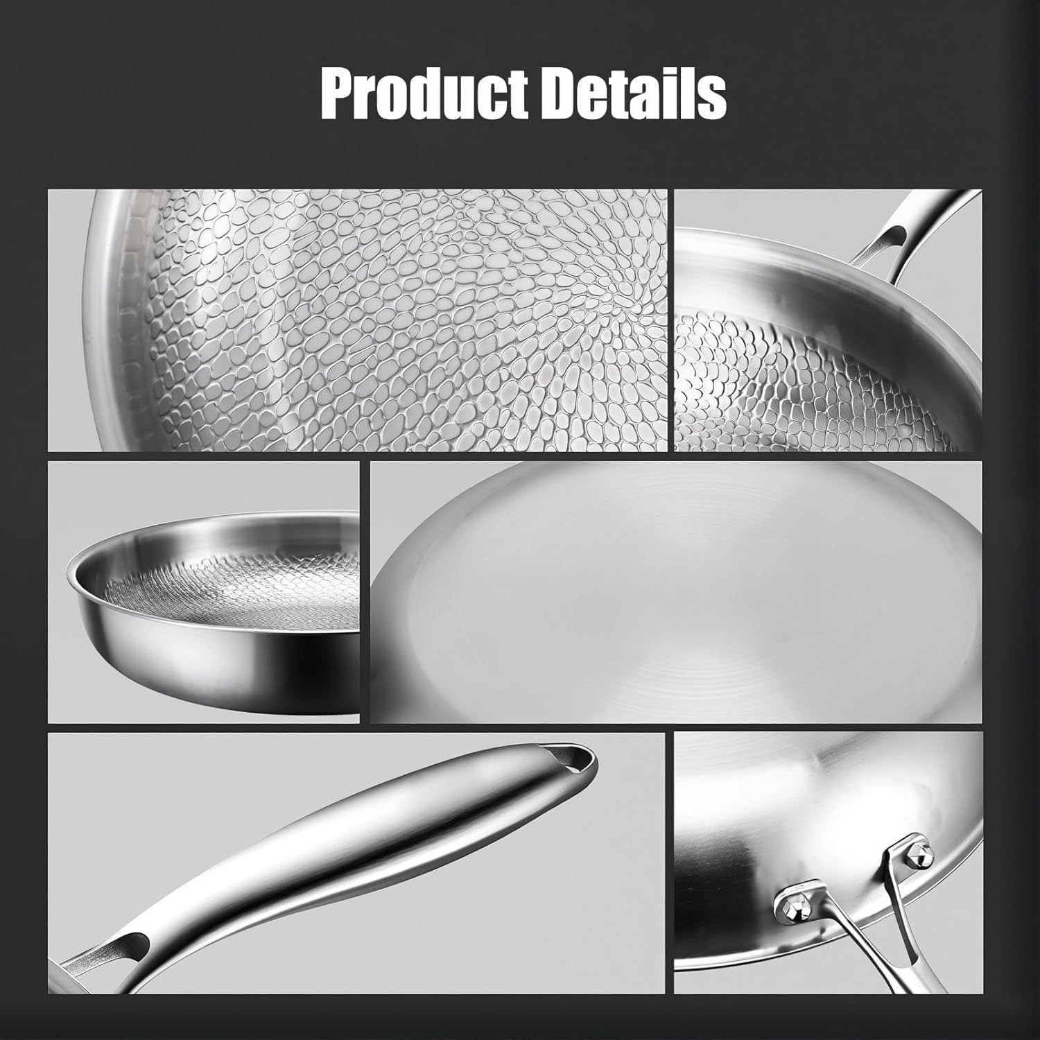 Titanium Hammered 11.02″ Pan with Lid, Multifunctional Ultra-Durable Non Stick