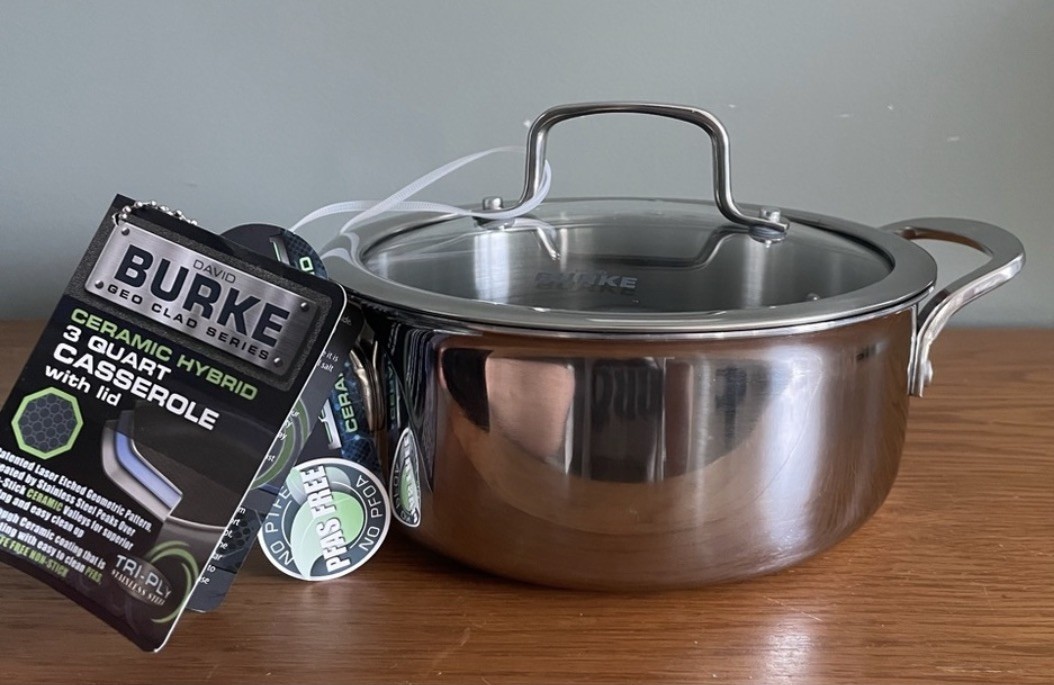 David Burke Geo Clad 3 Qt Casserole Ceramic Hybrid With Lid Safe Up To 500F ,NEW