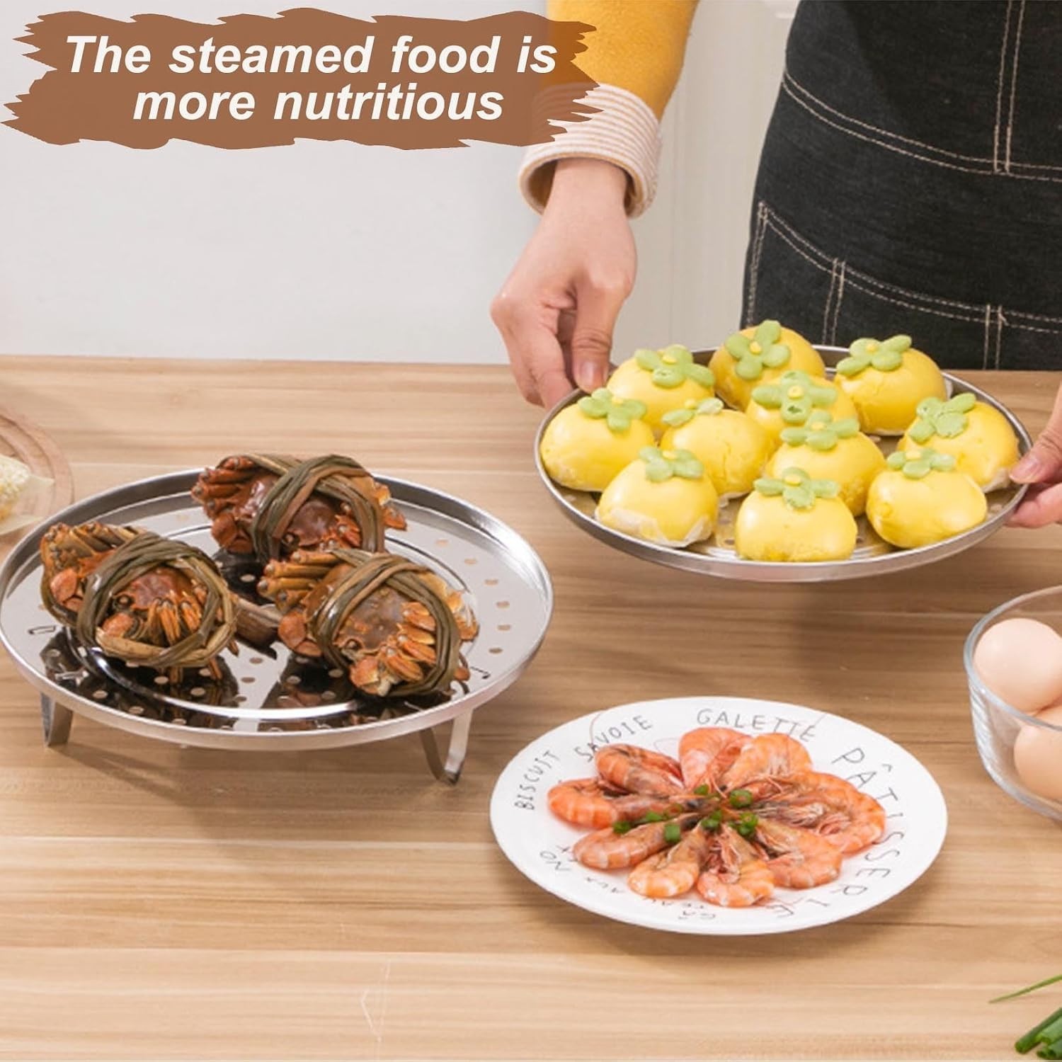 9.5 Inch Stainless Steel Steamer Rack with Non-Stick Liners for Healthy Cooking
