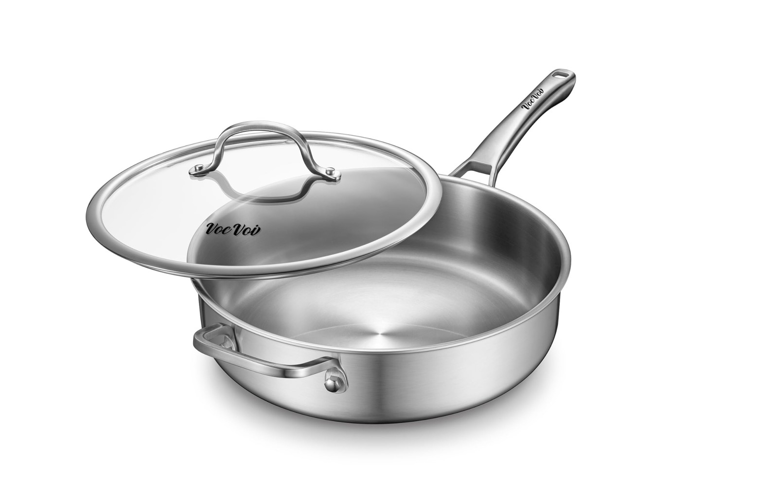 Stainless Steel Pan with Lid, 6 QT Stainless Steel Saute Pan, 12 Inch Frying …