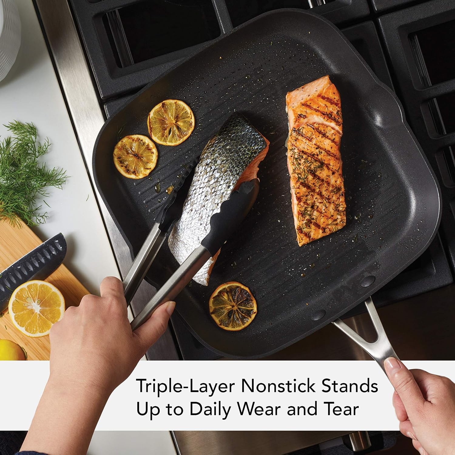 Hard Anodized Induction Nonstick Stovetop Grill Pan 11.25-Inch Square Pan Matte
