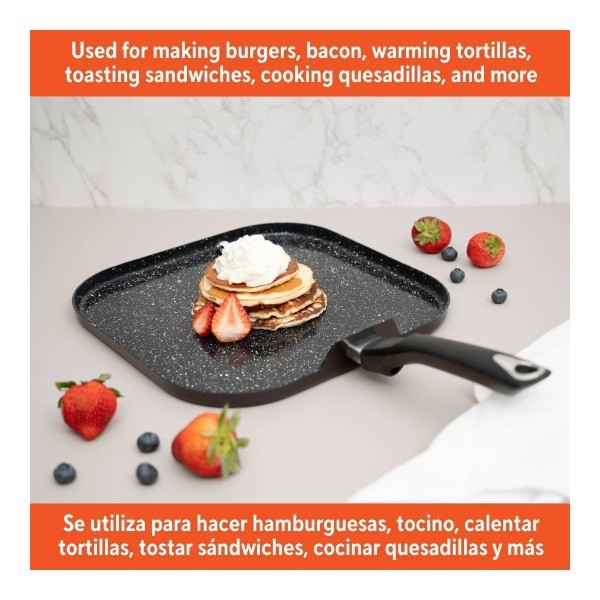 11" Ceramic Bistro Square Griddle Black: Pancake &