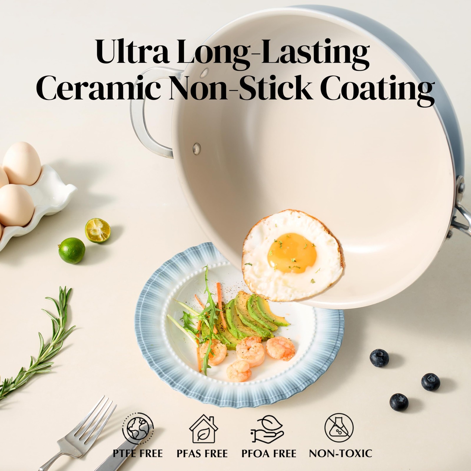 Ceramic Saute Pan with Lid, Nonstick Deep Frying Pan, 5QT Jumbo Cooker with H…