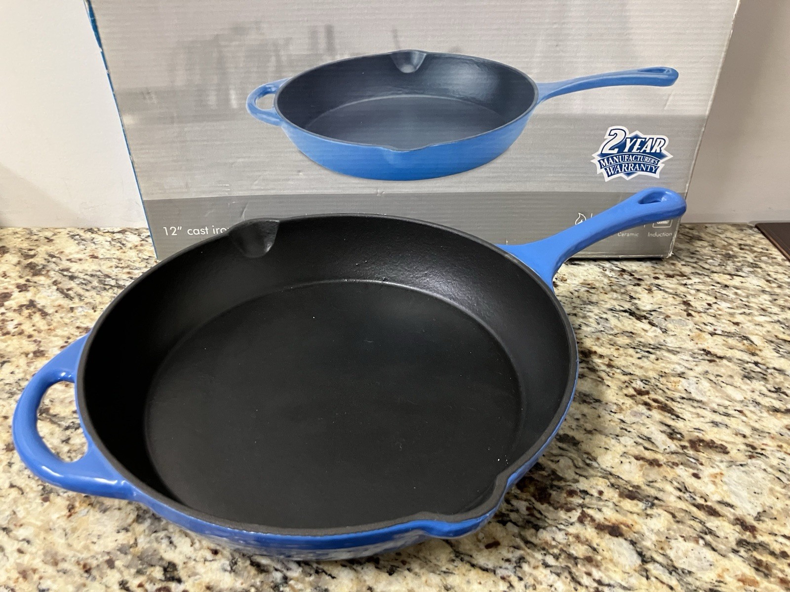 Kitchen Living Chef 12” Cast Iron Porcelain Enameled Frying Pan Blue