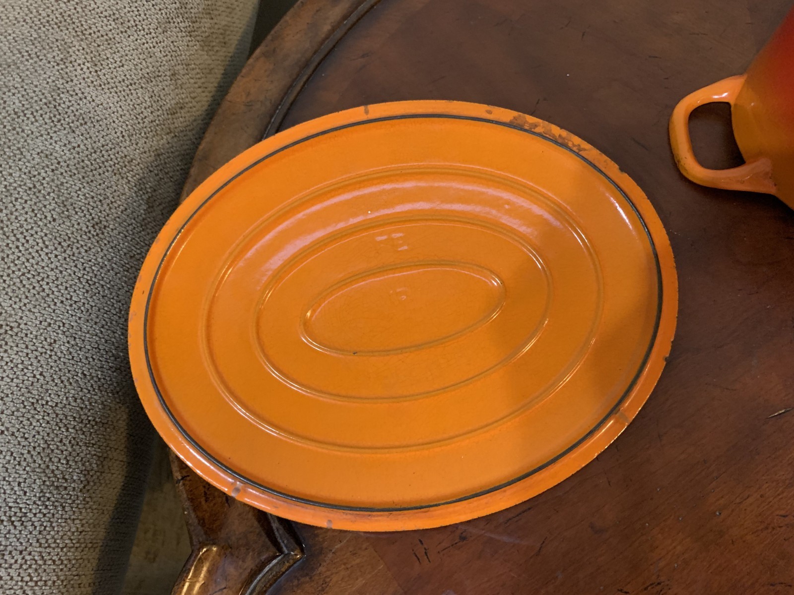 Descoware Cast Iron Enameled Flame Orange Oval Dutch Oven 4 qt Casserole Belgium