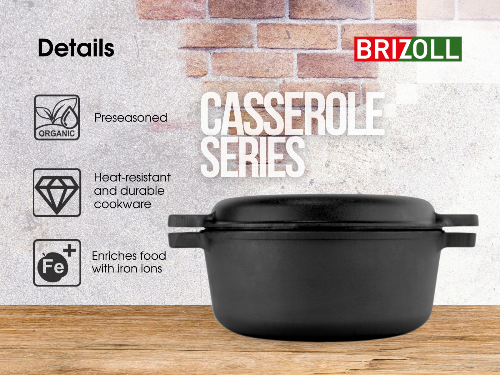 Cast Iron Dutch Oven Pot with Skillet Lid Casserole Cookware 6L