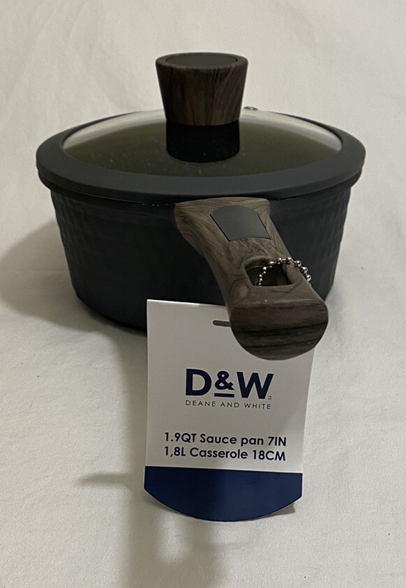 D&W Deane & White 1.9 qt Sauce Pan 7 in Gray/Wooden Handle NWT