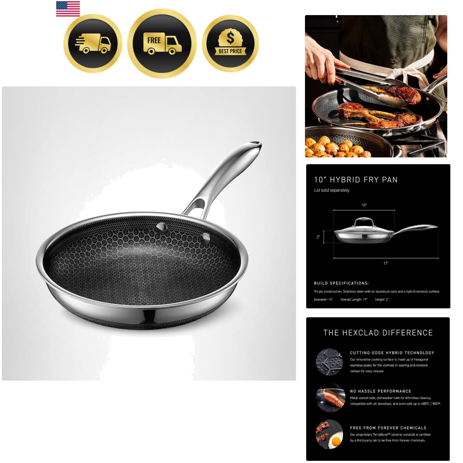 10 Inch Hybrid Nonstick Frying Pan, Stay-Cool Handle, Dishwasher and Oven Saf…
