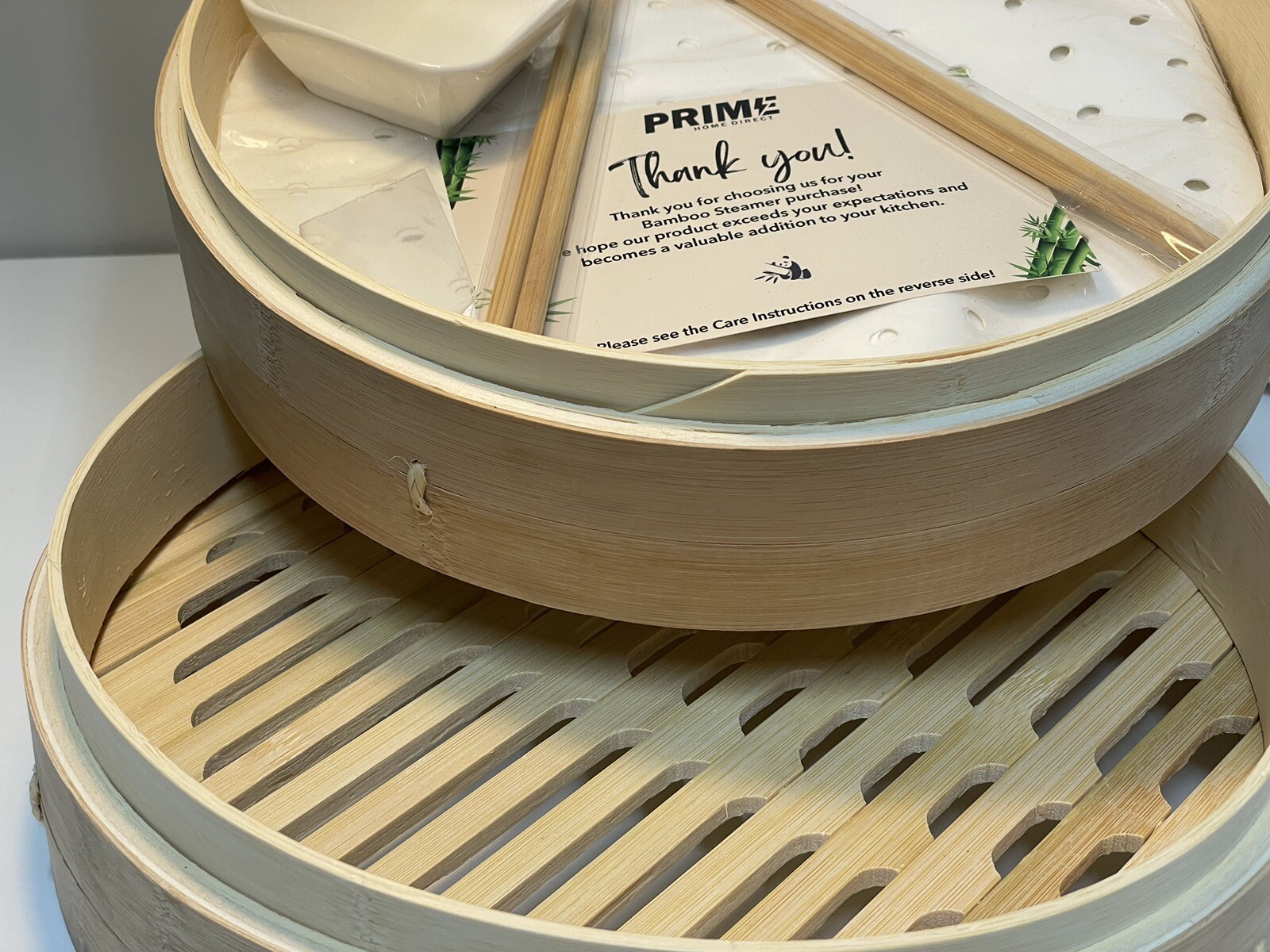 NEW 11 3/4″ Bamboo Steamer, with Chopsticks, 50 Steamer Liners, and Ceramic Dish