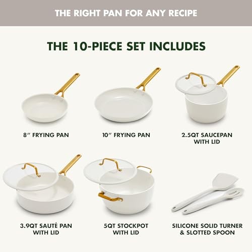 GreenPan Reserve Pro 10 Piece Cookware Set NSF Ceramic Cream