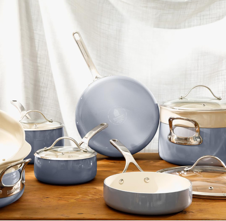 Bloomhouse 12 Pc Ceramic Nonstick Cookware Set Steamer Blue Aluminum Pots