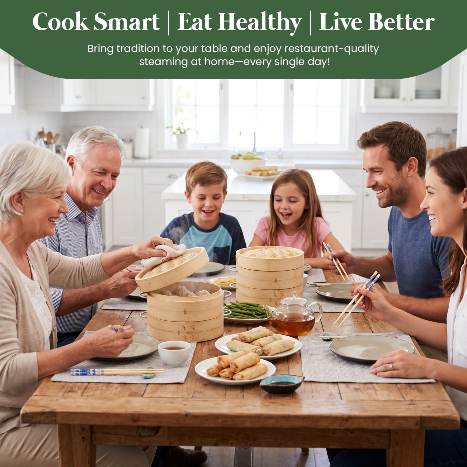 Lightweight Food Steamer Baskets Eco-Friendly Bamboo Steamer for Steaming