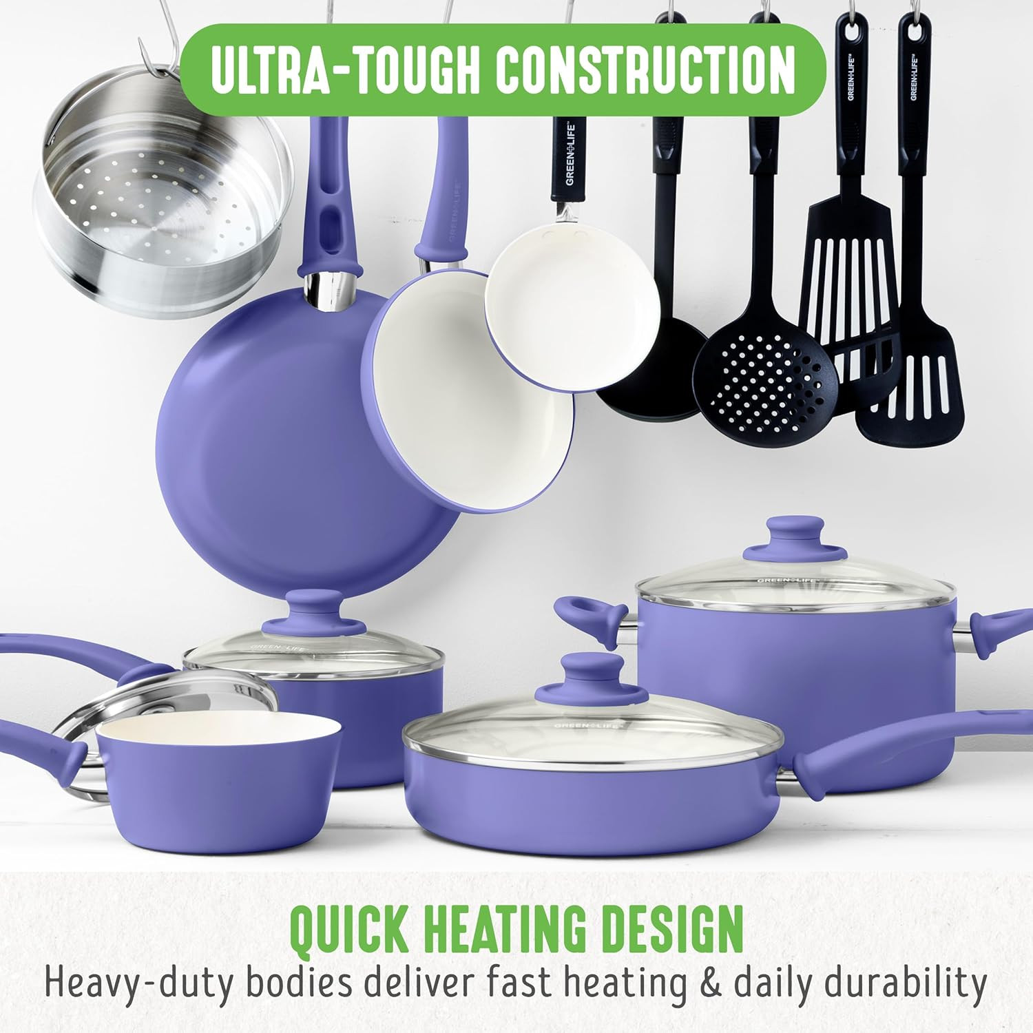Soft Grip 16 Piece Cookware Set, Non-Toxic Pfas-Free Ceramic Nonstick, Frying, S