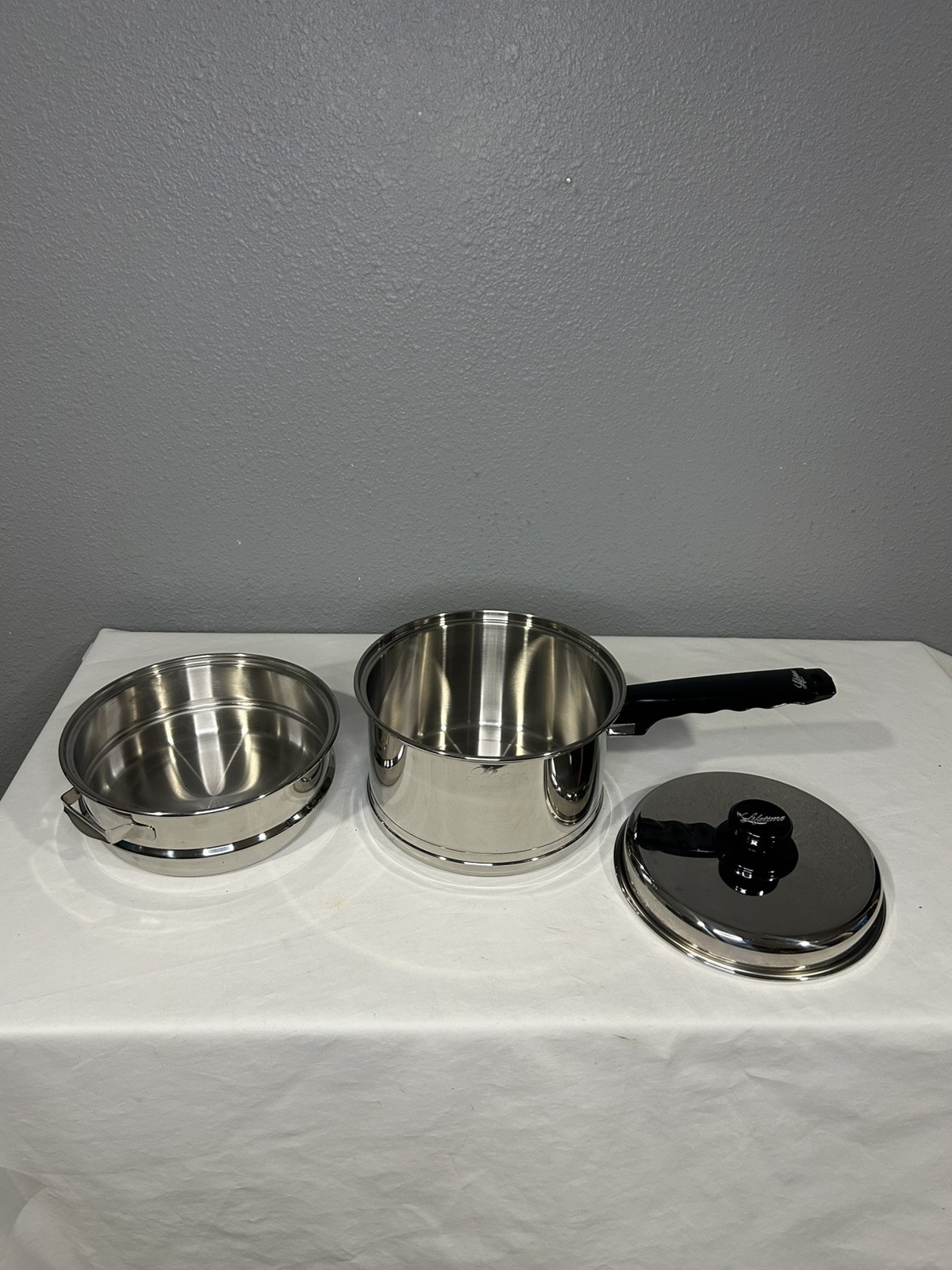 Lifetime T304 Saucepan 2 1/2 Qt Stainless Sauce Pan Double Boiler Insert Lid 69A