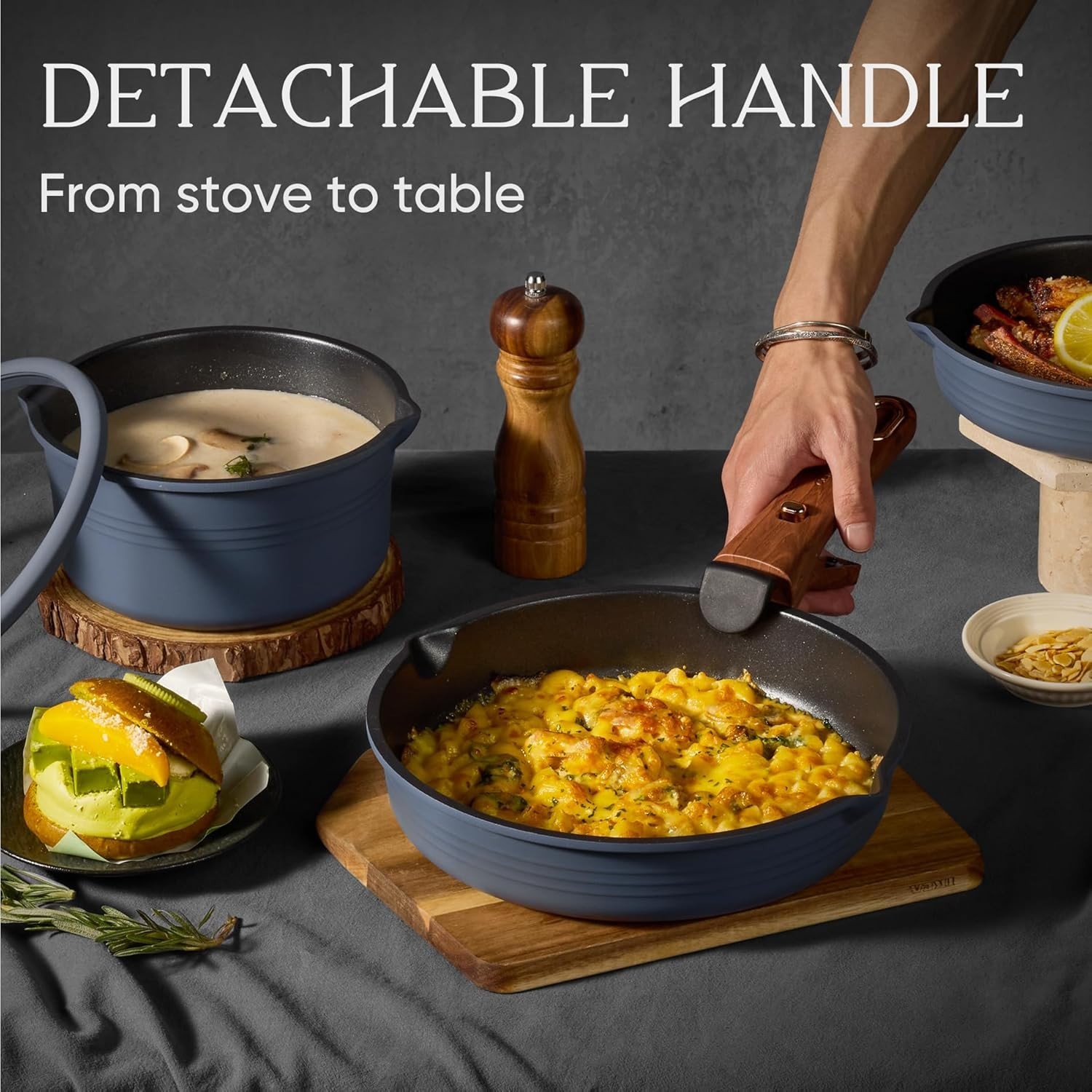 30-Piece Titanium Cookware Set, Nonstick Pots and Pans Set with Detachable Ha…