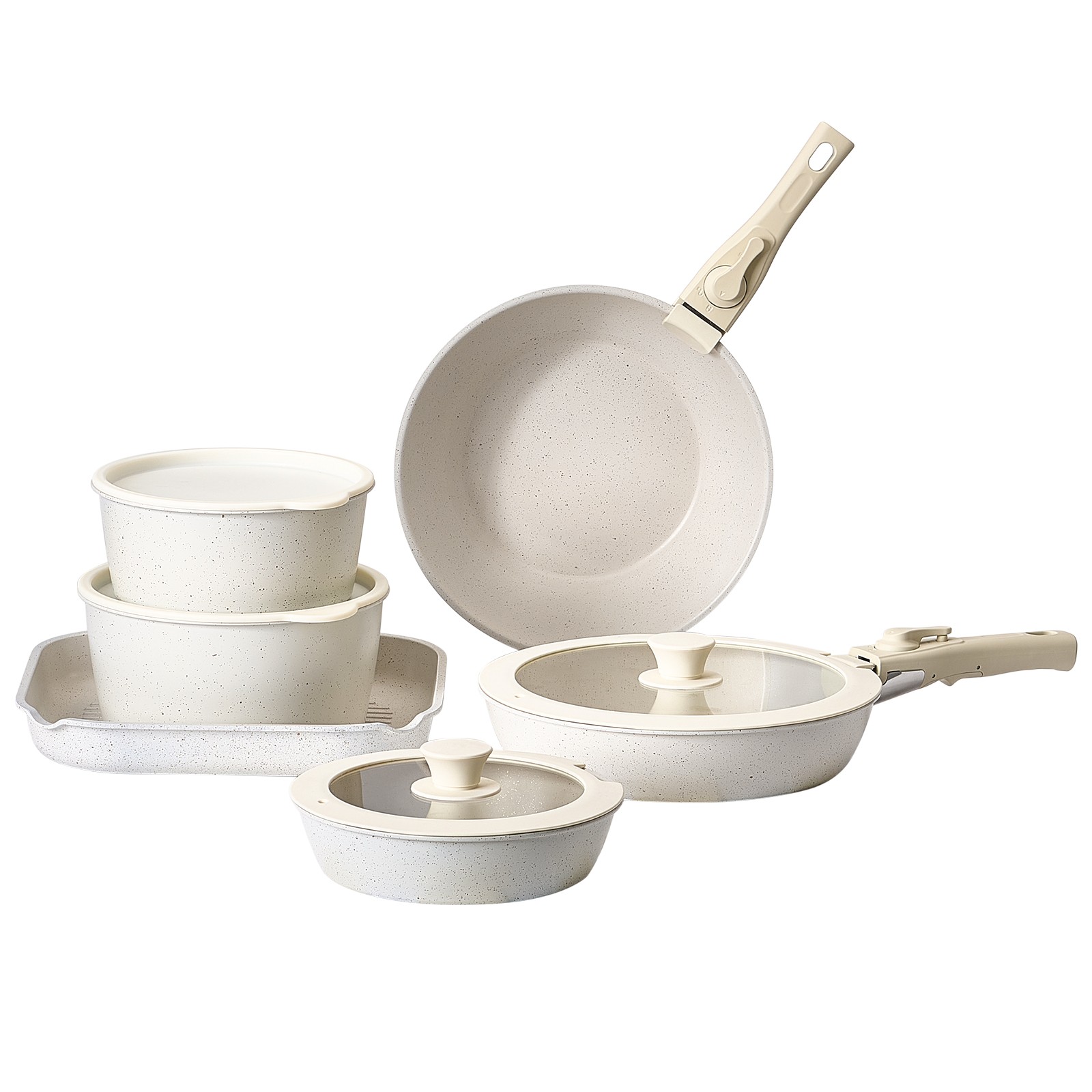 17 Pcs Pots and Pans Set Granite Nonstick Kitchen Cookware Sets Induction White