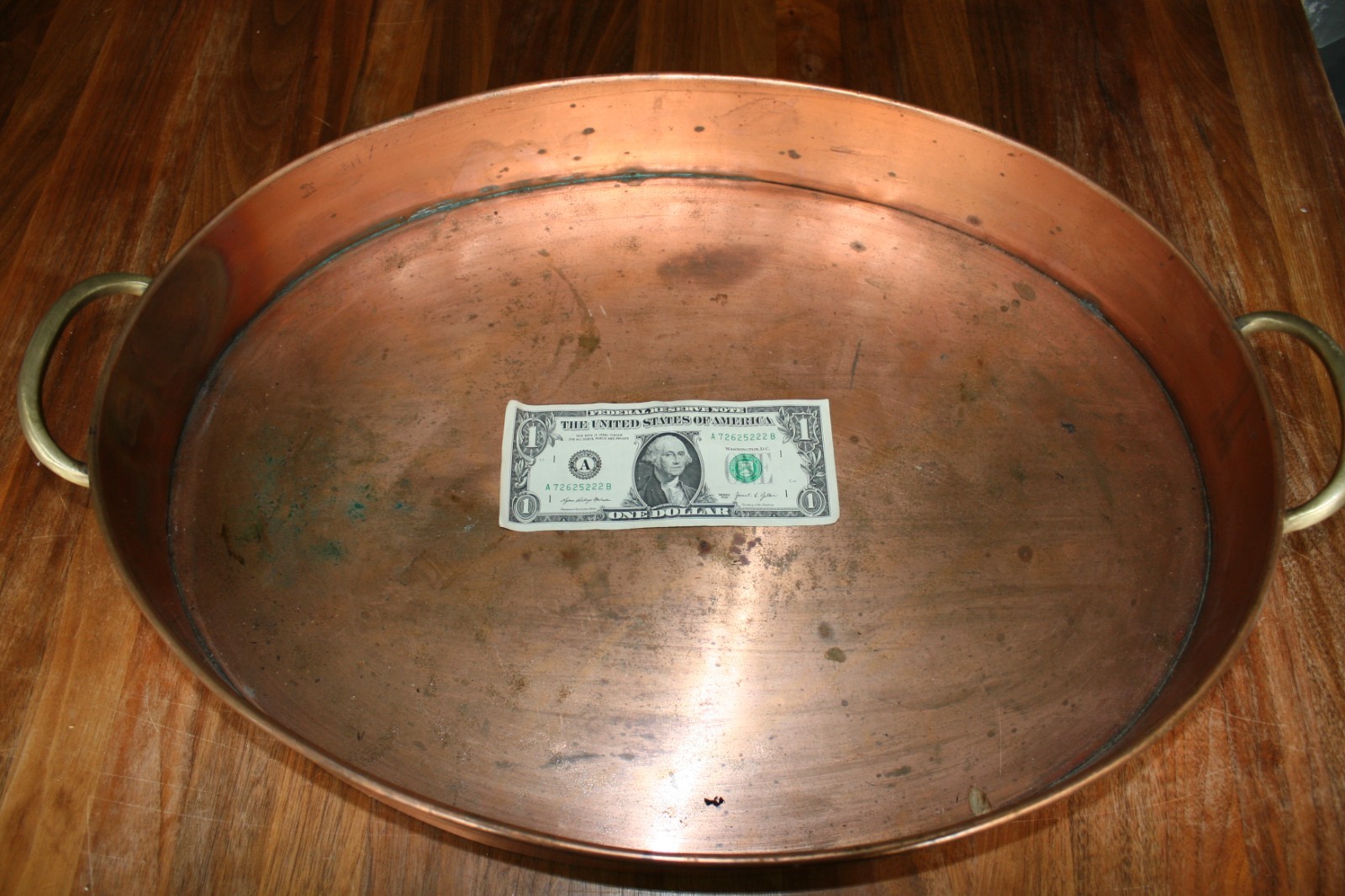 Vintage Solid Copper Roasting Pan Large 20″X” 15 Brass Handles