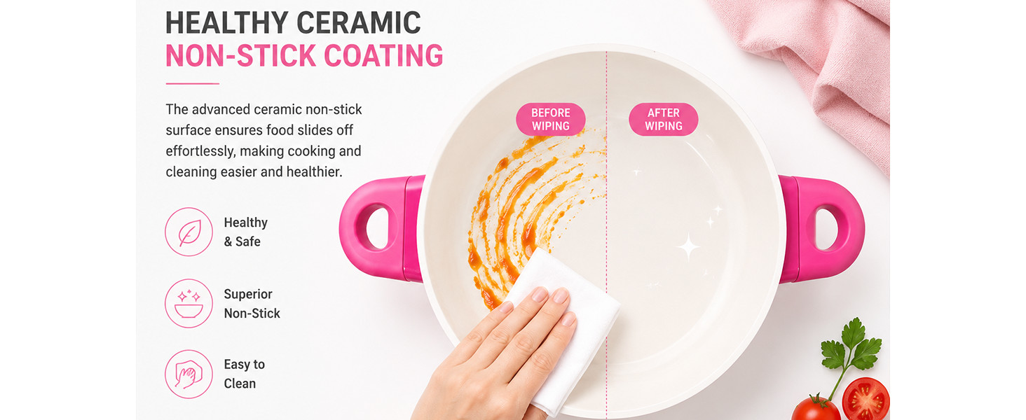4QT Nonstick Stock Pot with Lid, Ceramic Casserole with Die-cast lid, Non-toxic