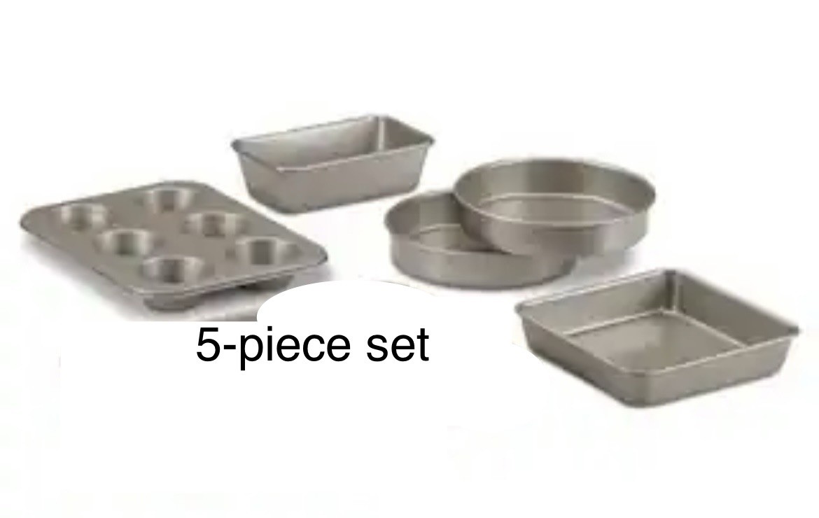 Wolfgang Puck 5‑Piece Nonstick Bakeware Set- 2 Round Cake, Loaf, Muffin, Square
