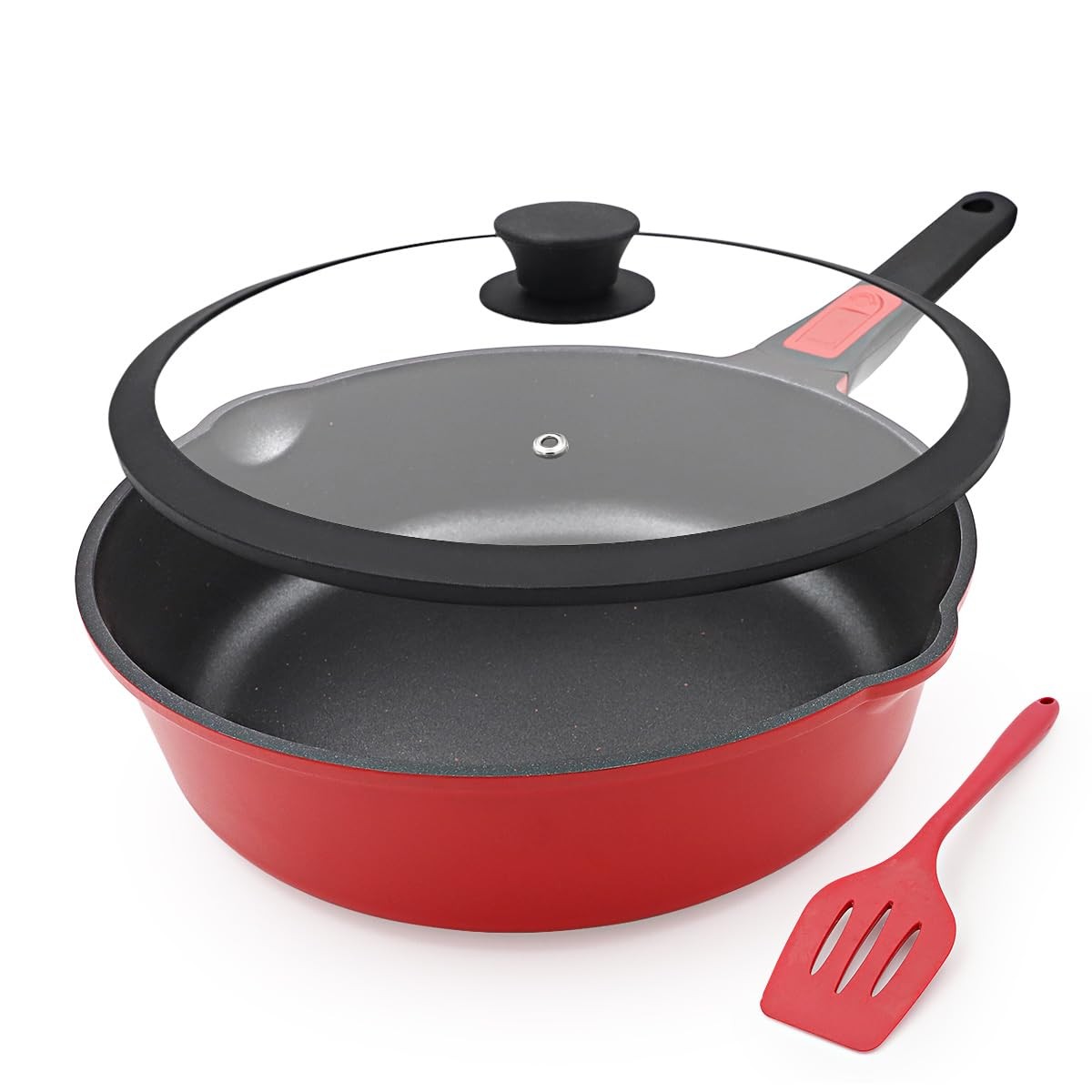 12 Inch Deep Frying Pan with Lid, Large Nonstick Skillet, 5 Qt Saute Pan with…
