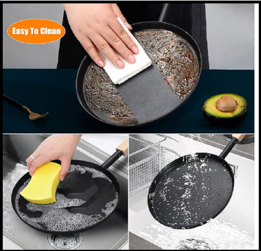 Frying Pan Skillet 8-inch Flat Crepe Pan, Lightweight Grill Pan with Wooden H…