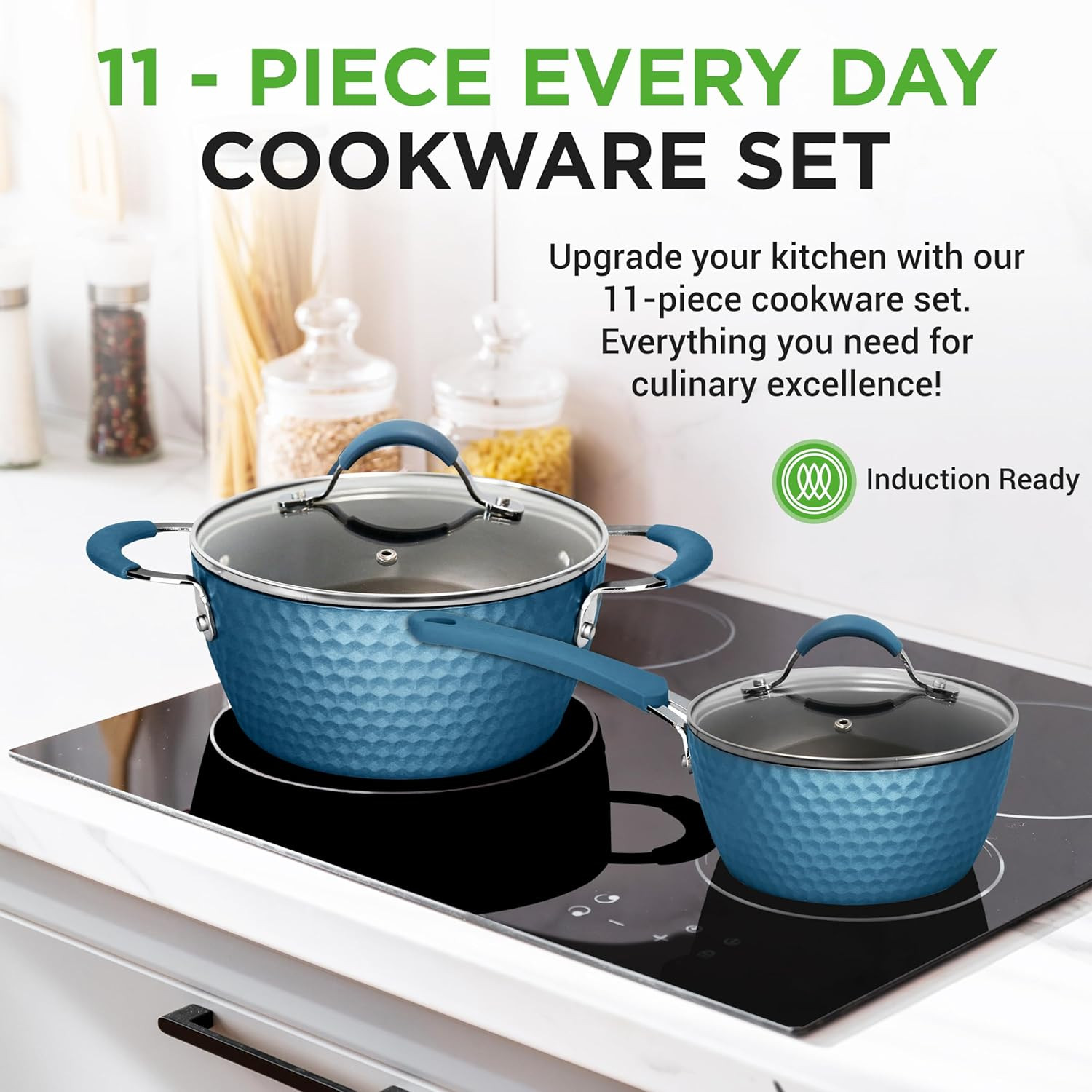 11 Pc Pots and Pans Set – Non Stick Cookware Set with Ceramic Coating, Ergonomic