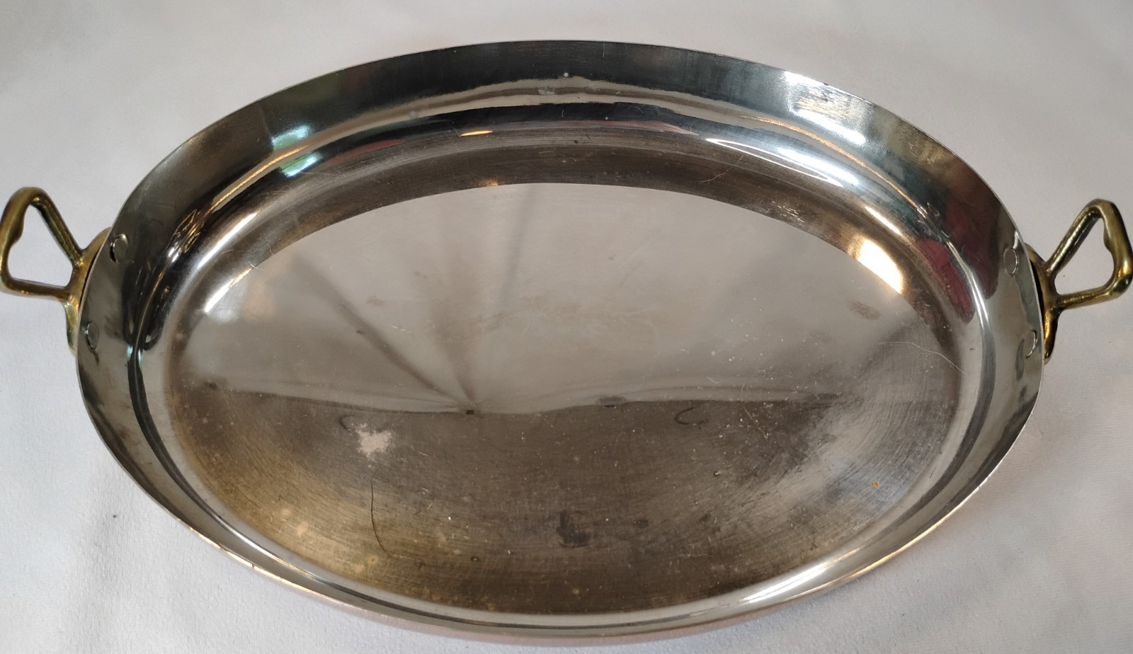 French Style Copper Cookware Au Gratin Pan Brass Oval 12.5″ Stainless