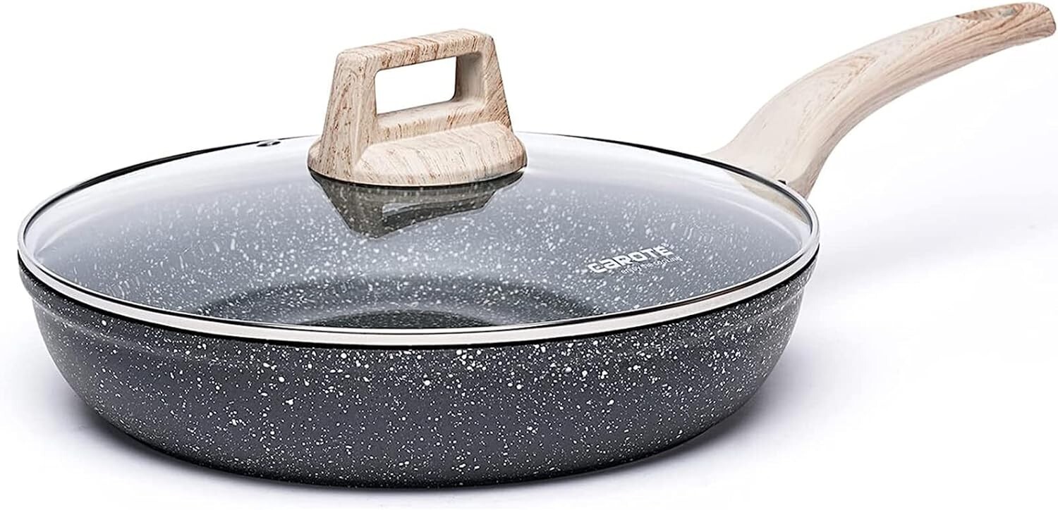 CAROTE Nonstick 10″ Clasic Granite Stone Cookware Frying Pan Skillet w/Glass Lid