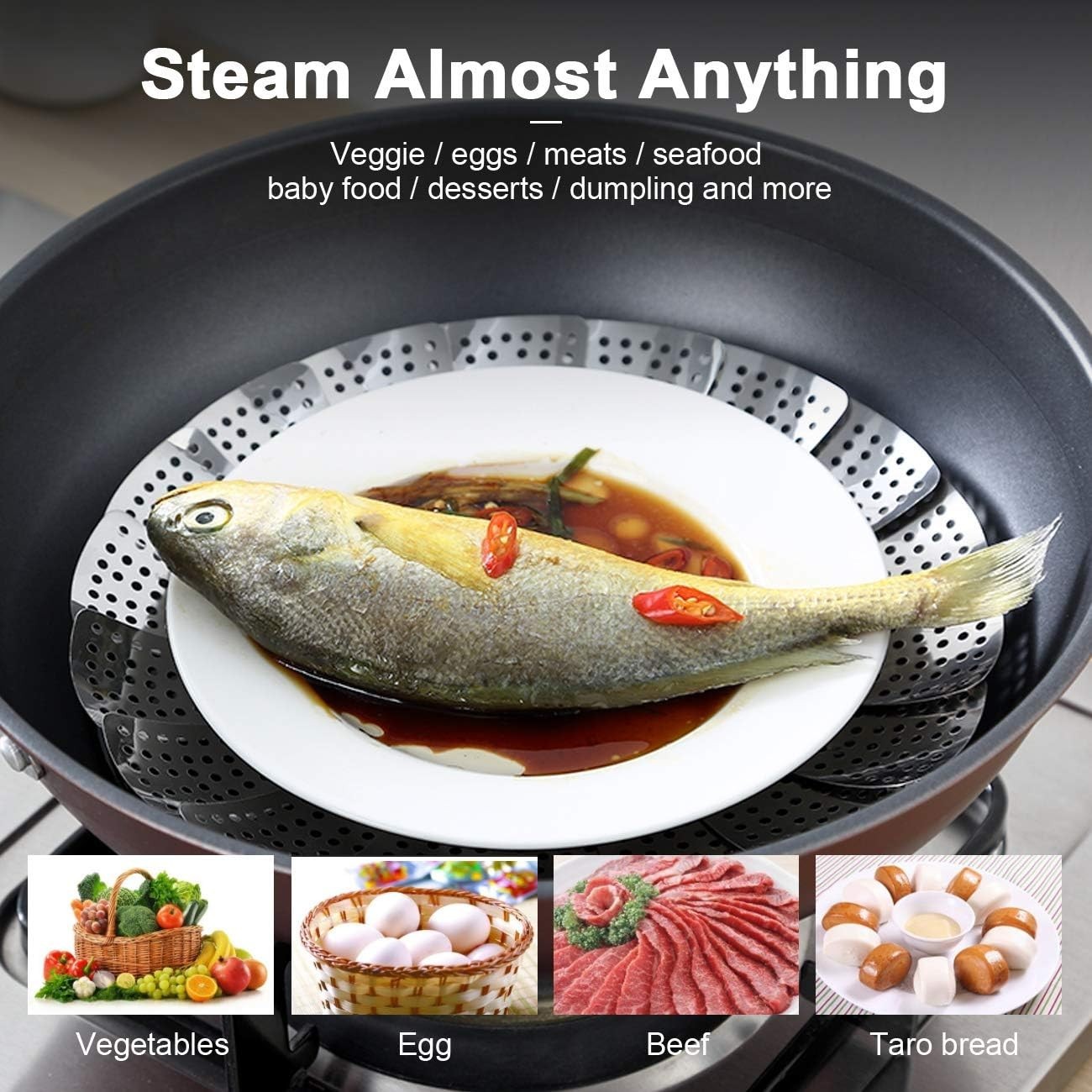 Compact Collapsible Steamer Basket for Healthy Cooking – Pots 5.1″ to 9.5″