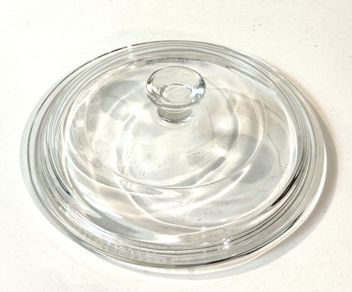 Pyrex P81C Round Clear Glass Lid Corning Ware Replacement Knob Handle 6 in VTG