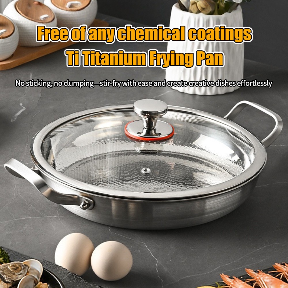 3 Ply Titanium Clad Stainless Steel Frying Pan Non Toxic Non Stick Hammered
