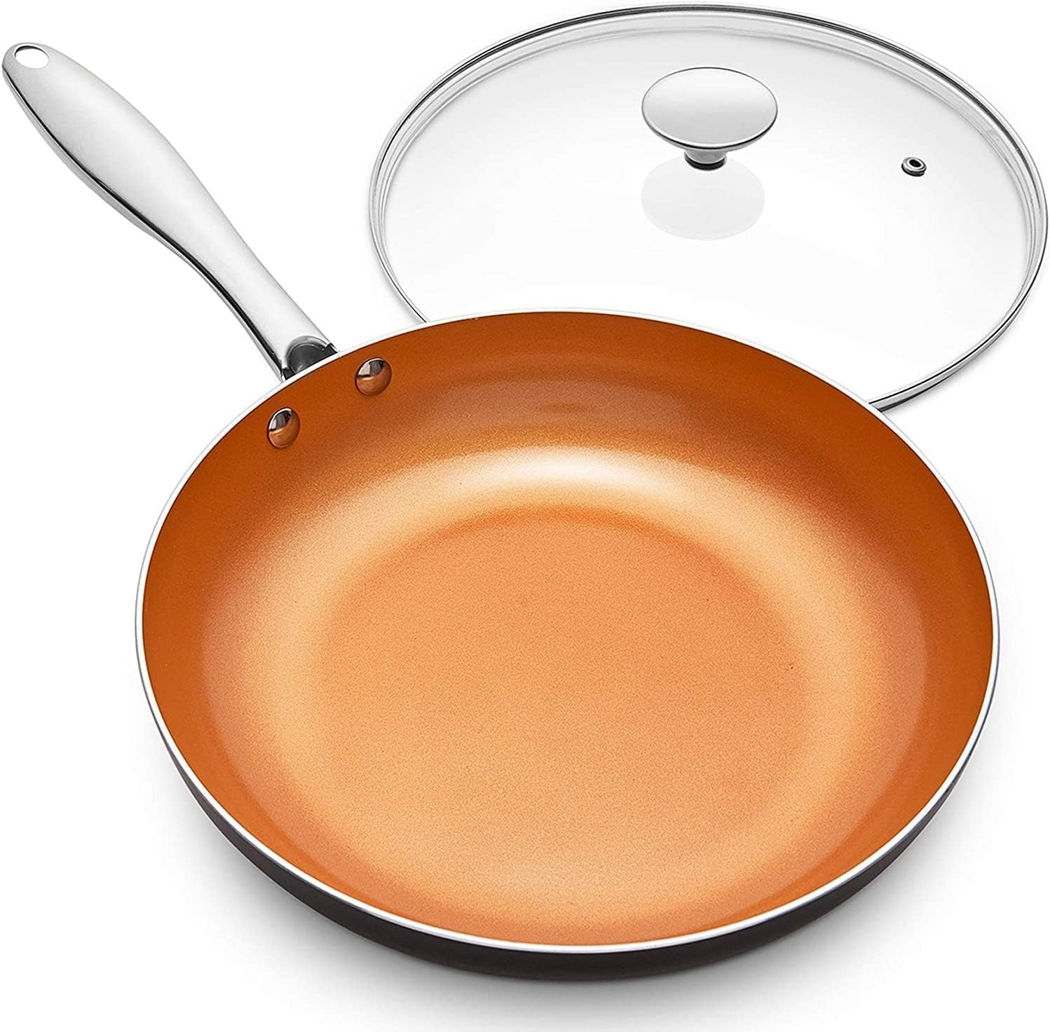 Frying Pan with Lid Nonstick 8 Inch Ceramic Titanium Coating Copper Fry Small 8