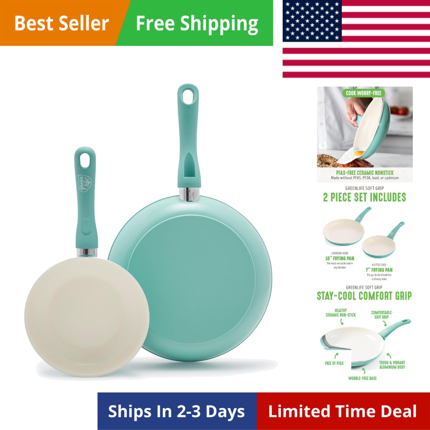 Non Stick Fry Pan Set 7″ & 10″, Non-Toxic PFAS-Free Ceramic Skillets, Dishwas…