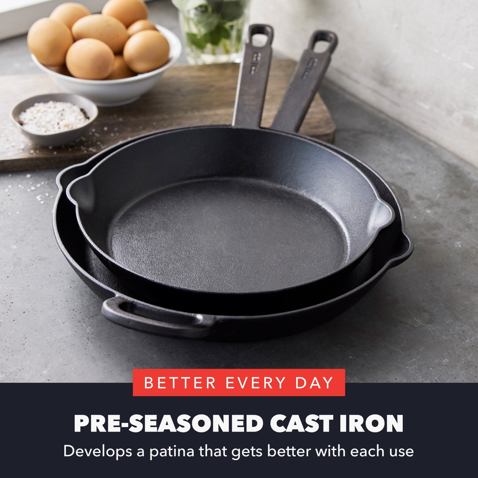 Bobby Flay by GreenPan – 4-Piece Pre-Seasoned Cast Iron Skillet Cookware Set