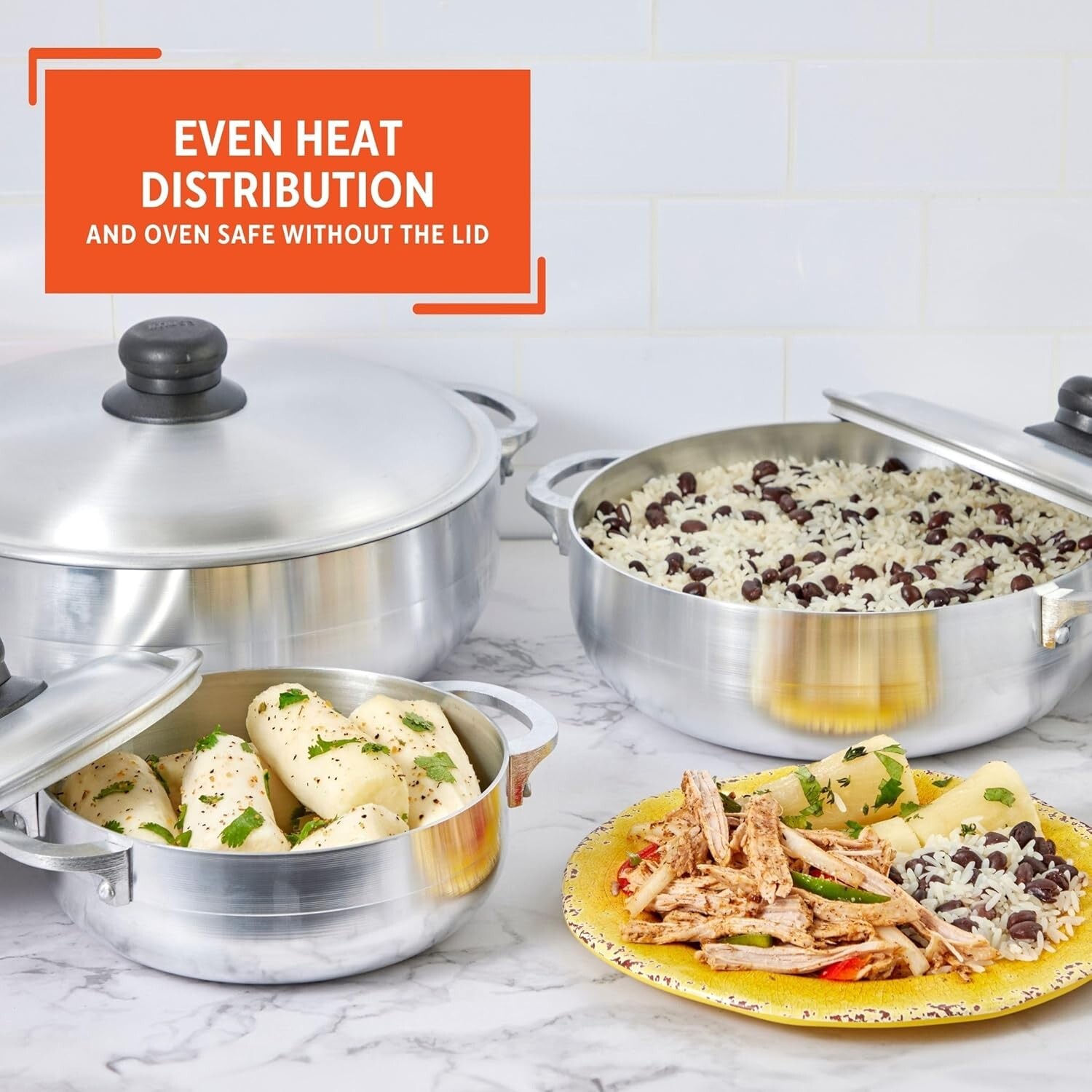3-Piece Natural Aluminum Caldero Set (1.6/3.2/4.6 Qt) – Elegant Cooking Solution