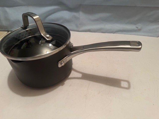 NEW Calphalon CLASSIC HARD ANODIZED COVERED 1.5 QUART SAUCEPAN-STRAINER LID