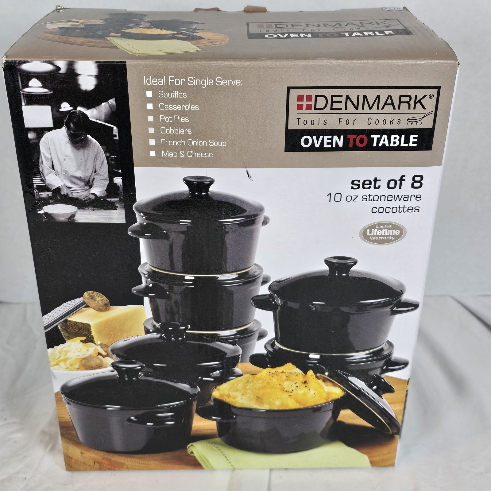 Denmark Tools For Cooks Oven To Table Set 8 Glazed 10oz Stoneware Cocottes BLACK