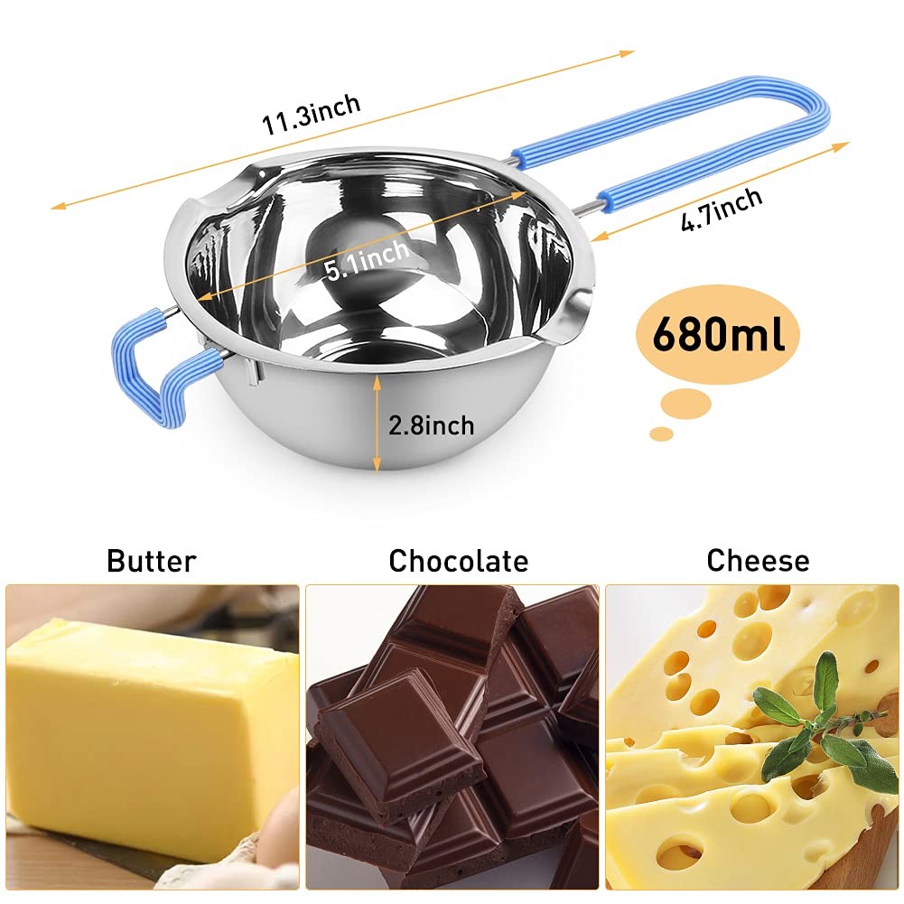 680M Double Boiler Pot Set,0.7QT Chocolate Melting Pots and 1600ML/1.7QT Stai…