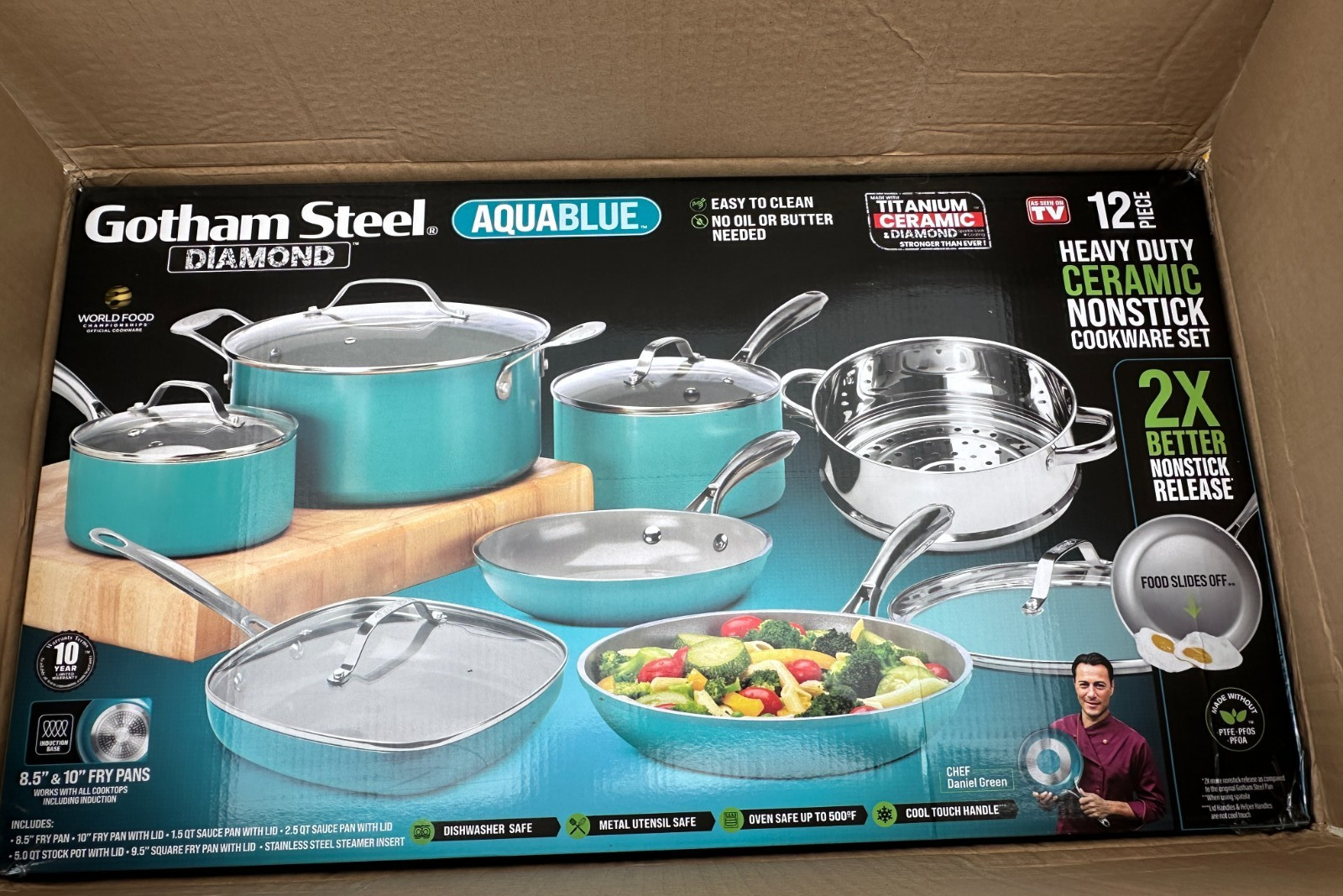 Gotham Steel Aqua Blue Cookware Set: 12 Piece Nonstick, Oven & Dishwasher Safe