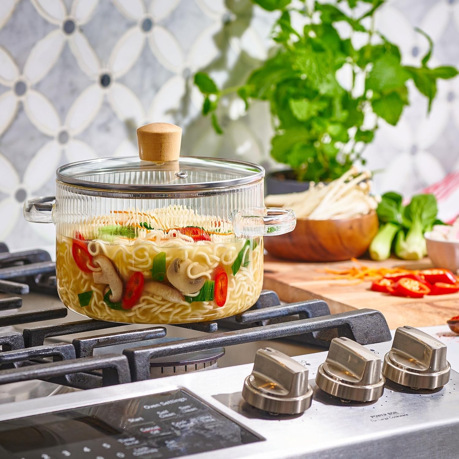 Glass Cooking Pot W/ Lid 1.6L(54oz Heat Resistant Borosilicate Glass Cookware