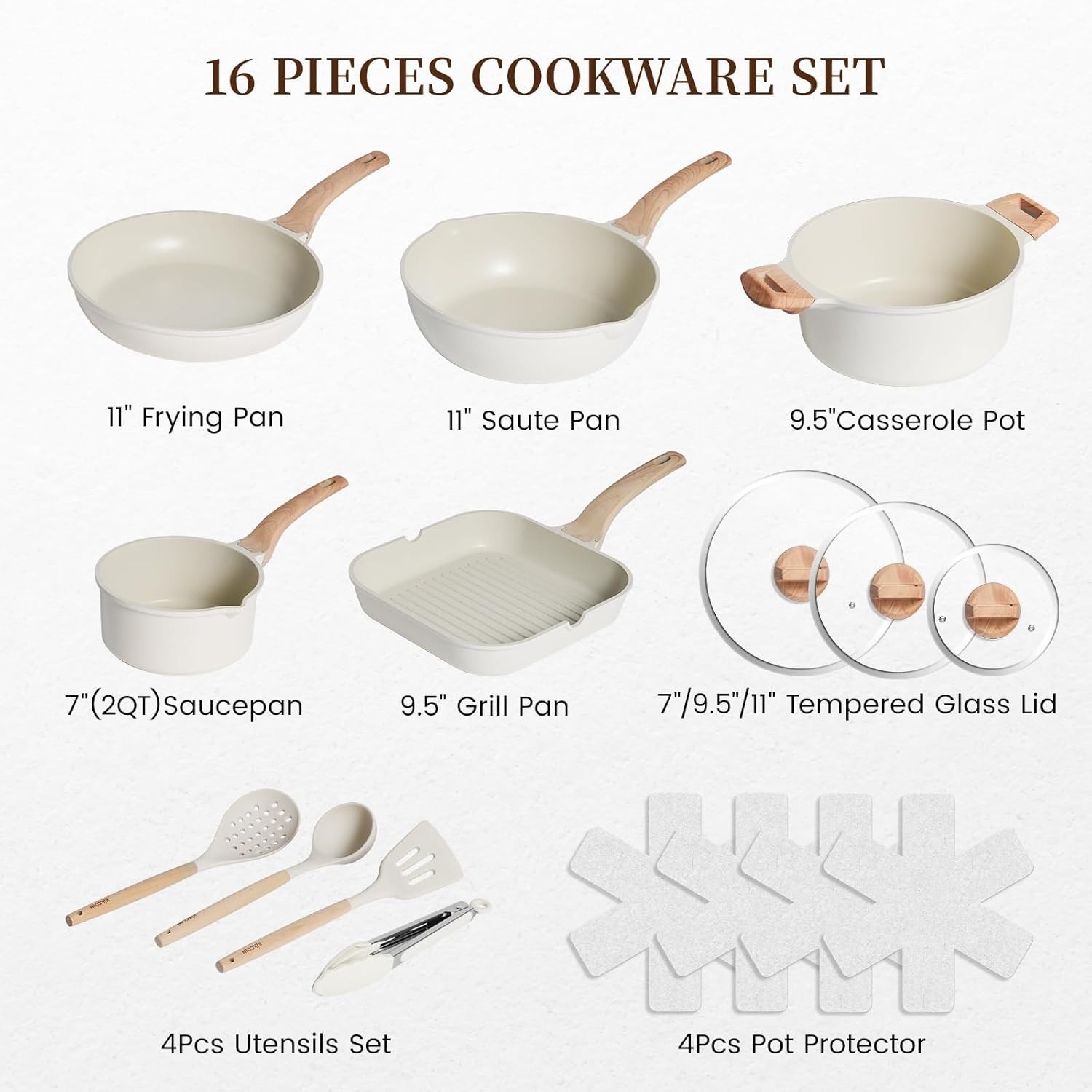 Ceramic Pots and Pans Set Nonstick Teflon Free Induction Cookware Kitchen